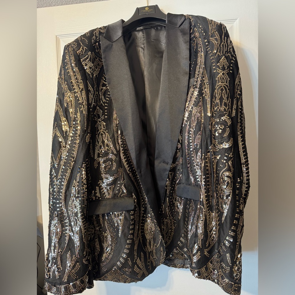 Big and tall Men’s Tuxedo party Jacket sequin gold black  56L or 7X